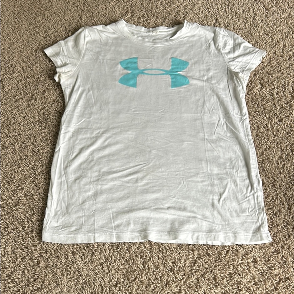 Under Armour White Tee with Aqua Logo
